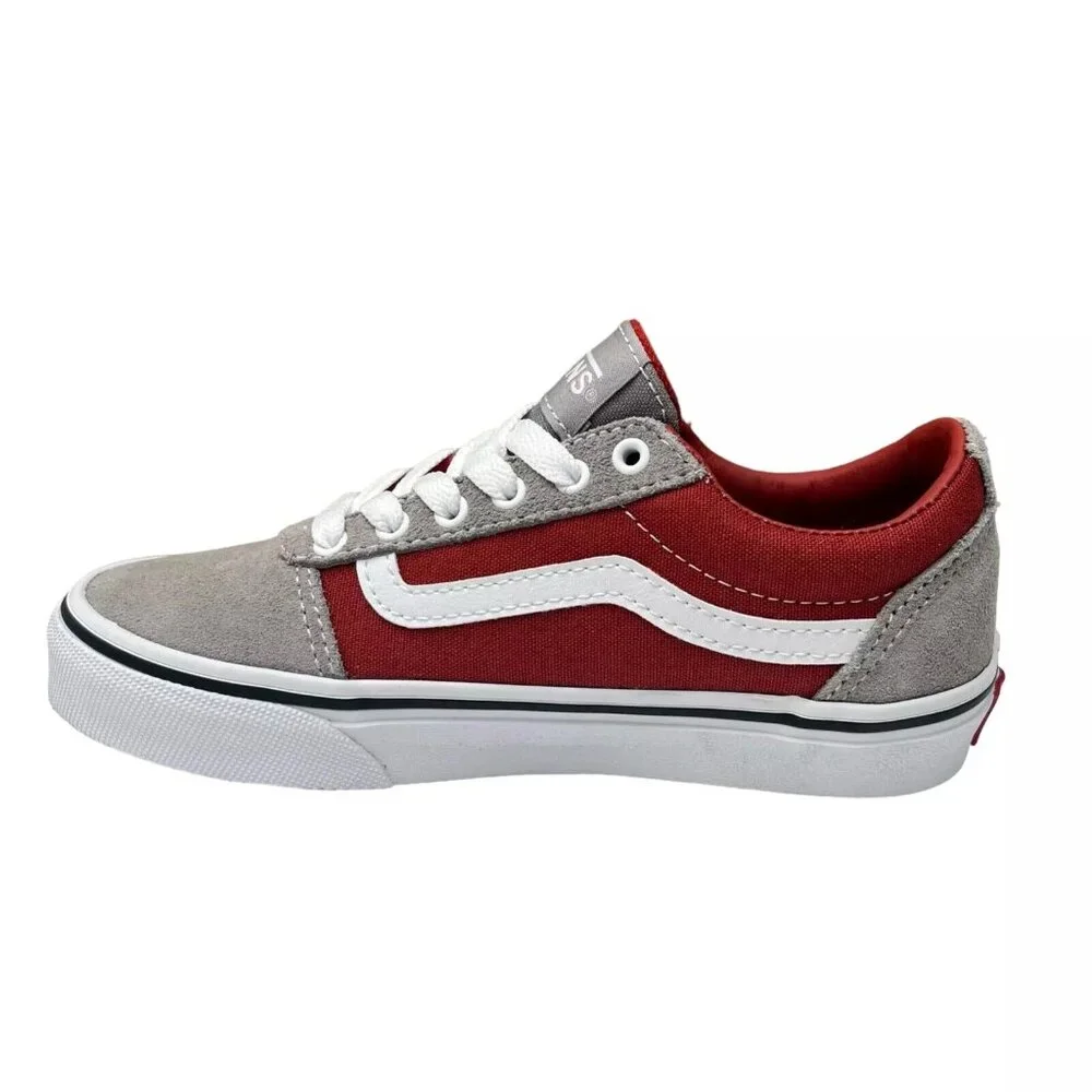 Vans‎ Ward Youth Boy's Suede Casual Sneakers Size 2 Gray Burgundy Classic Style